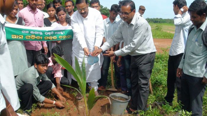Murli Sharma planting a tree at Kuhudi College, Khurda