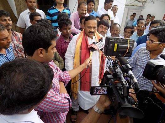 On May 07, 2016, Murali Sharma talking to press at BJP, Odisha hqrs